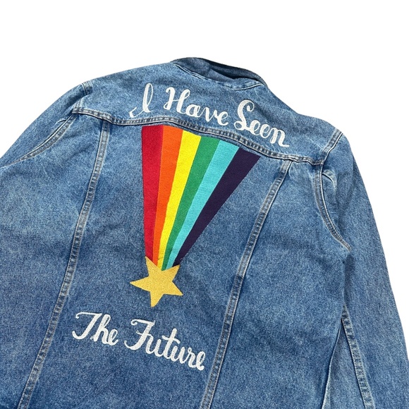 Levi's LGBT Pride I Have Seen The Future Rainbow Denim Trucker Jacket Mens XL - Picture 5 of 12